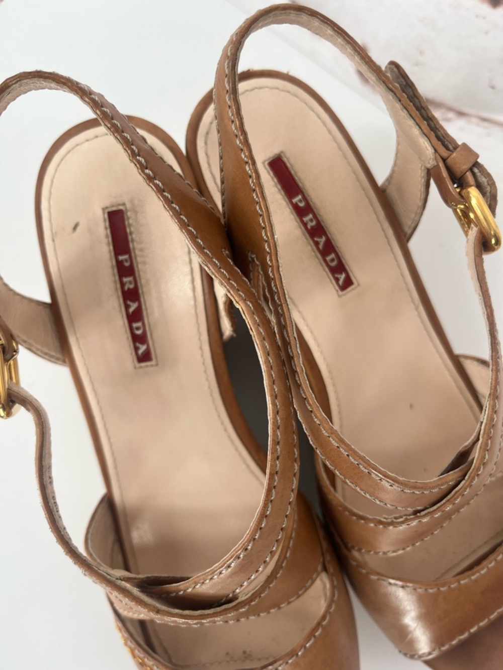 Prada Leather Wedge Sandals, Size 7.5 - Picture 4 of 8